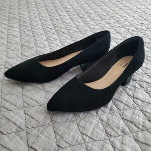 NWT Clarks Women's Teresa Step Block-Heel Comfort Pumps Black Suede Womens 8
